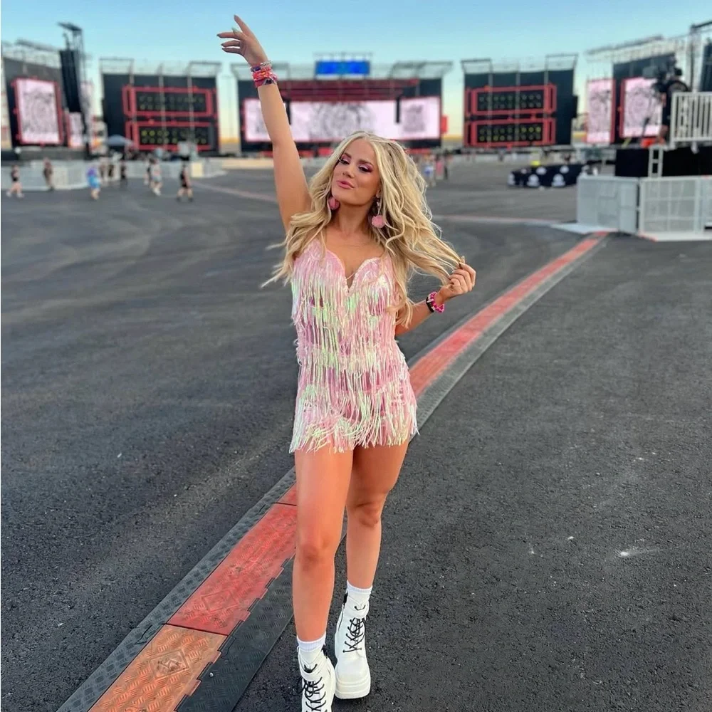 iHeartRaves Champagne Skies Sequin Romper - Picture 1 of 2